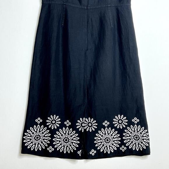 Sigrid Olsen Sleeveless Embroidered Silk Linen A Line Dress Black White Womens 4 - Picture 7 of 12